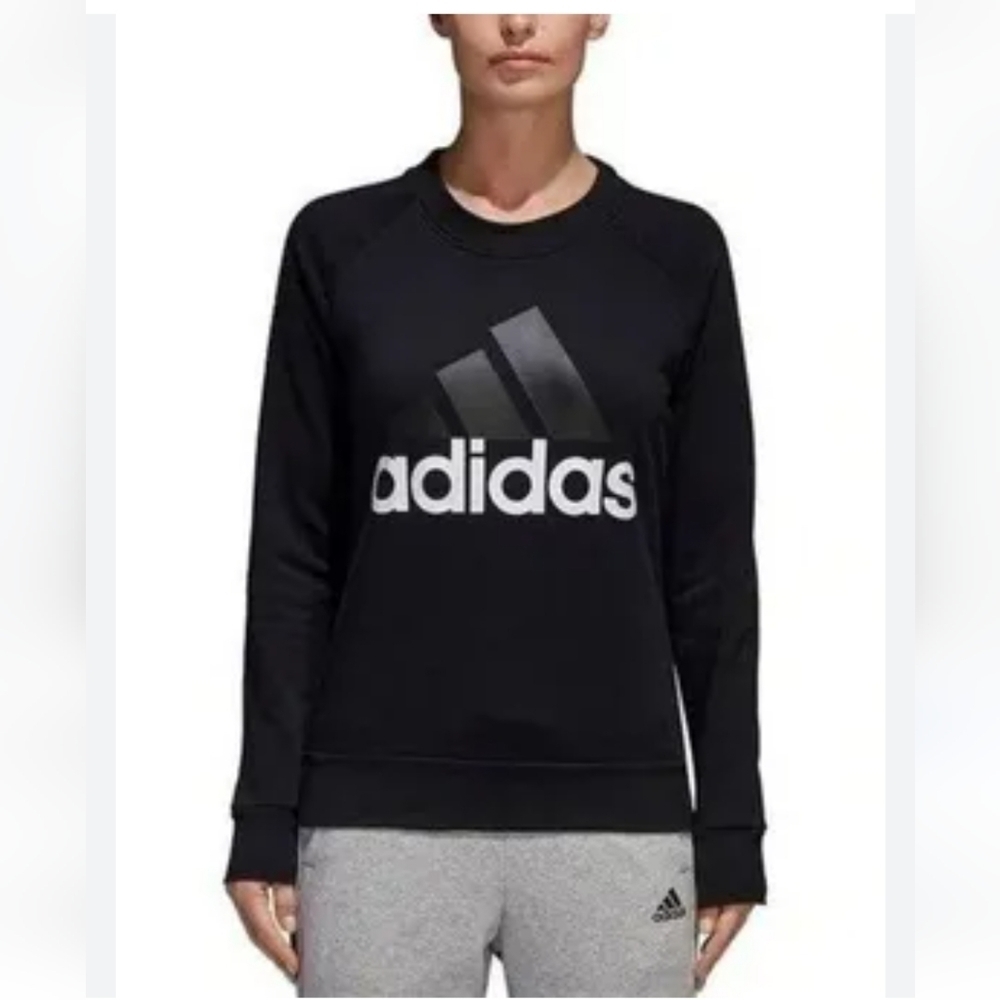 Adidas Essential Linear Graphic Logo Fleece Crewneck Pullover Sweatshir…